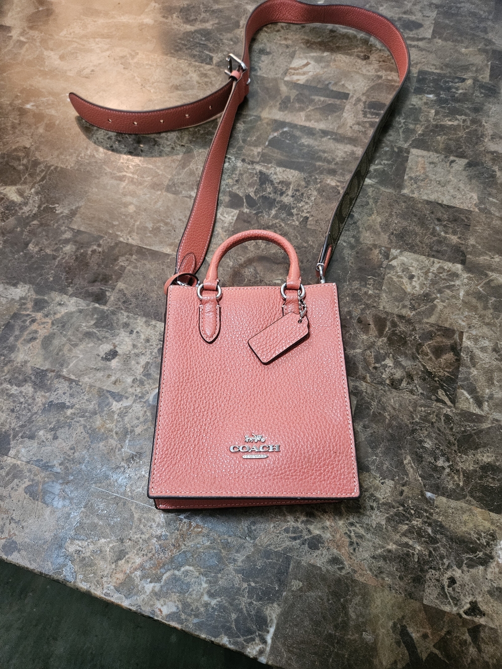 Coach Coral Pebbled Leather Mini Crossbody Tote